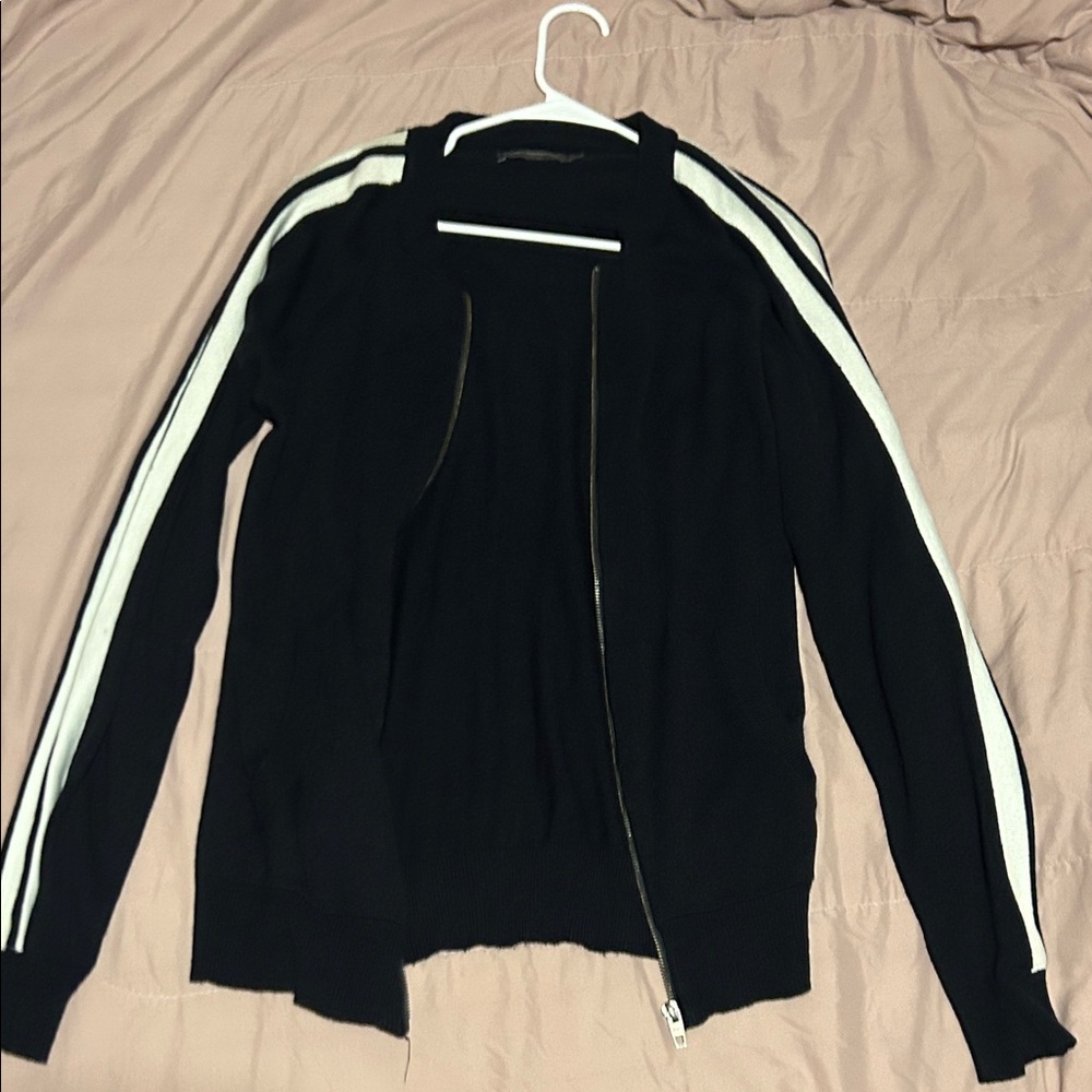 French Connection Black Knit Jacket with White Stripes
